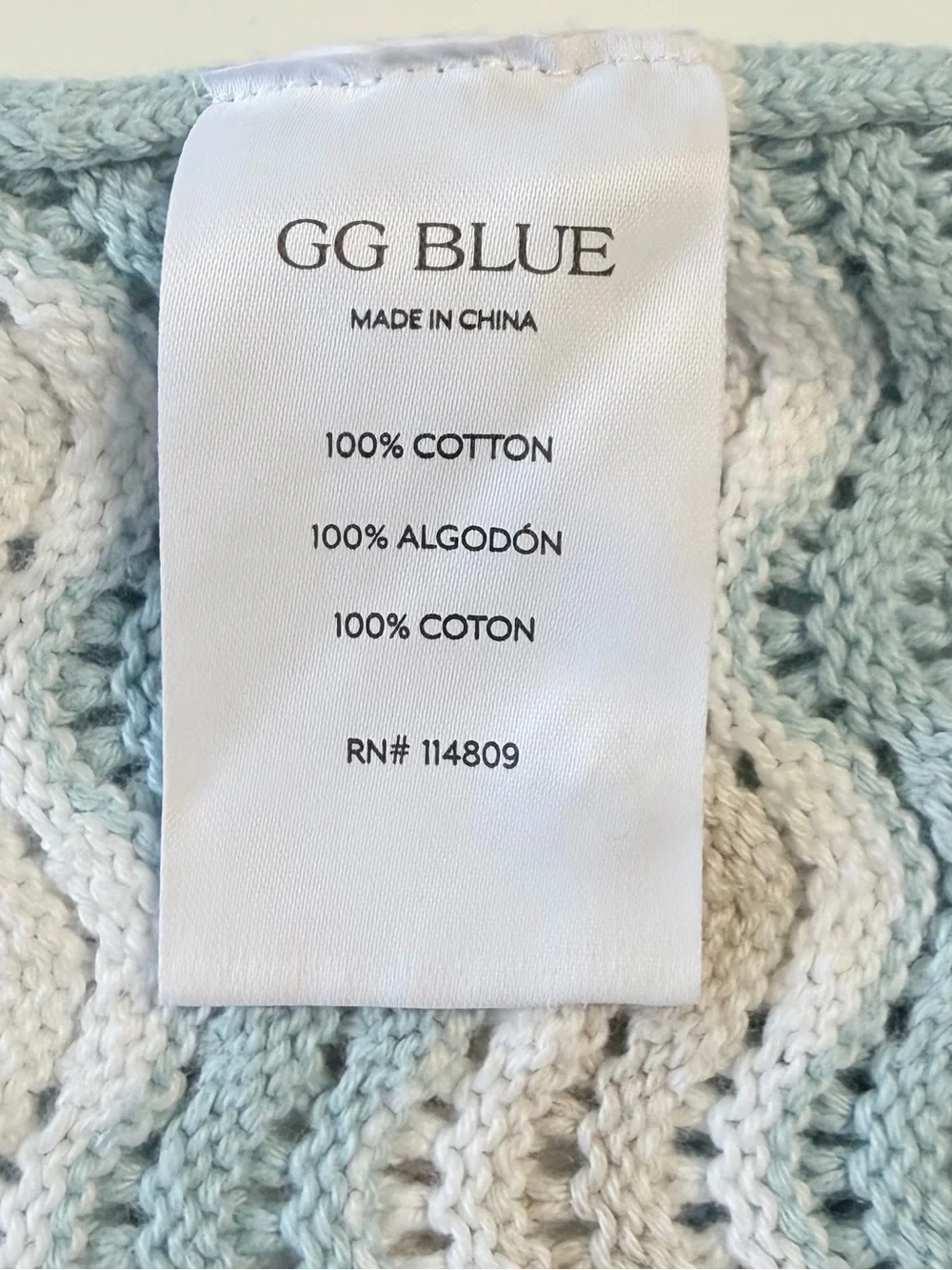 GG Blue Knit Polo Shirt  Pastel Blue Chevron Wave Crochet Short Sleeve Cotton 🩵